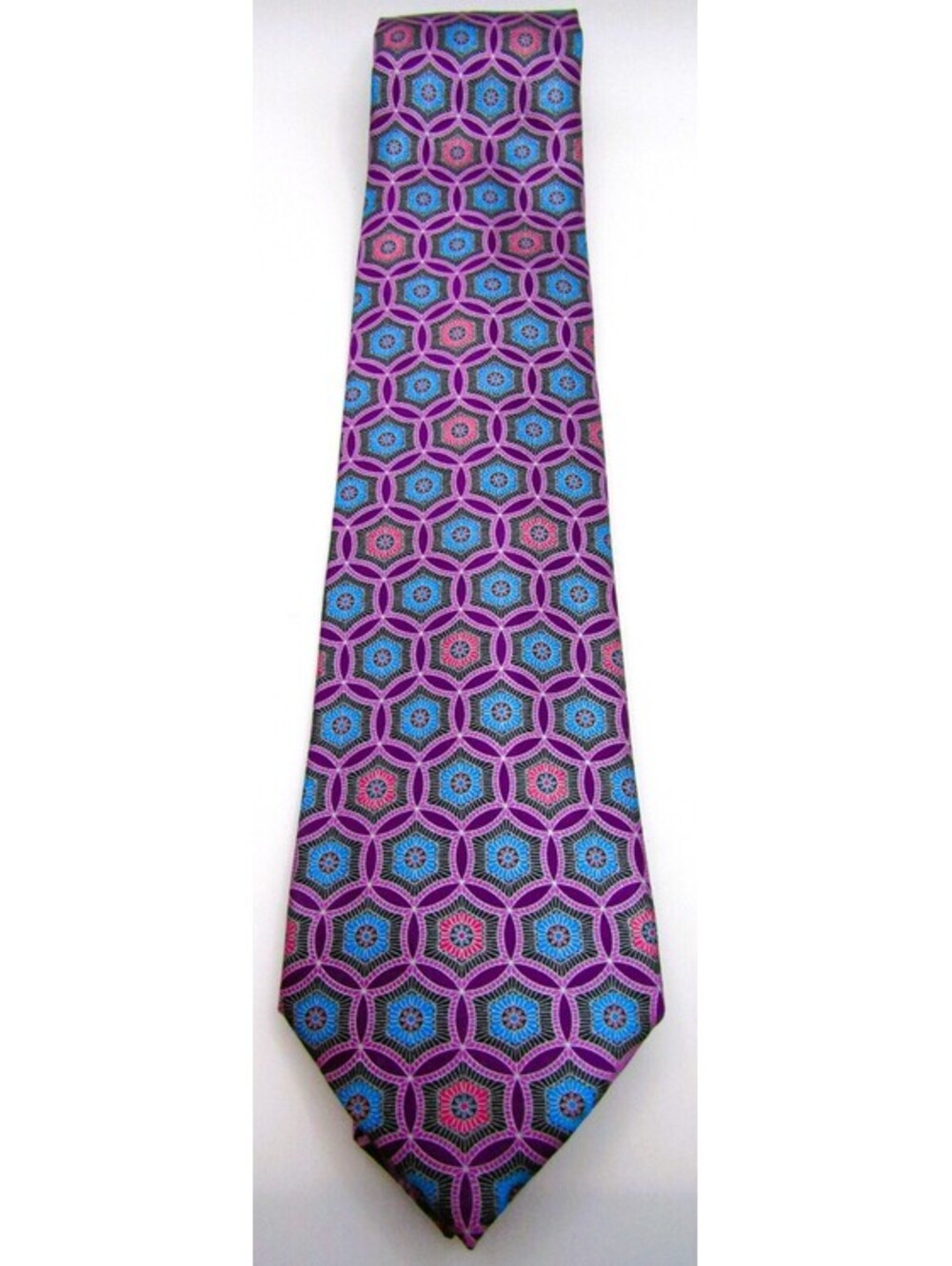 New with Tag Ermenegildo Zegna Blue, Turquoise, and Pink Geometric Silk Tie